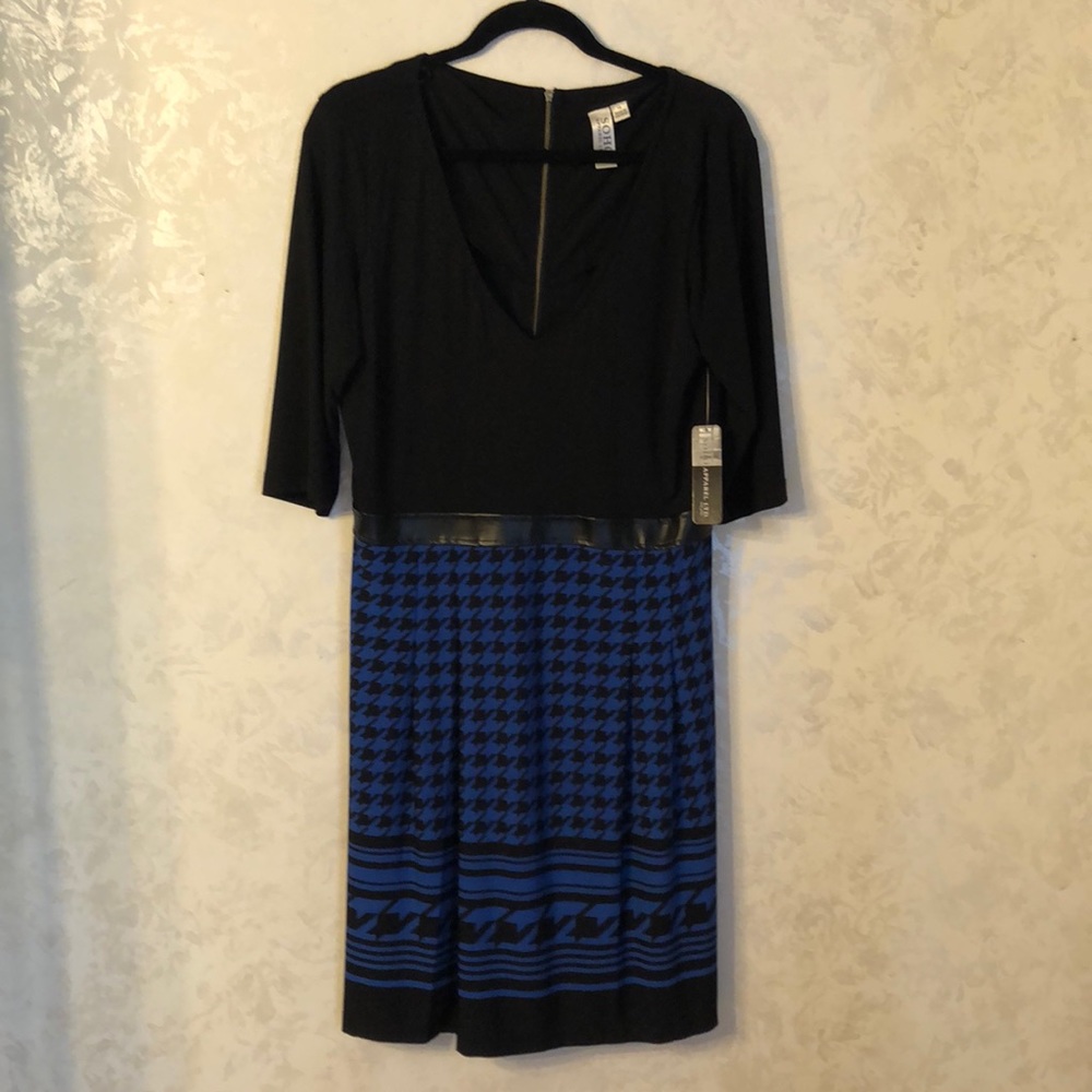 Royal Blue and Black Houndstooth 
V Neck Dress BRAND NEW